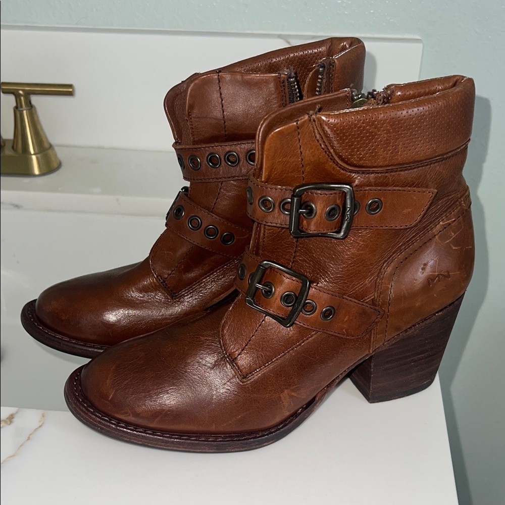 Mark Nason Chestnut Buckle Heeled Boots